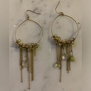 Gold & Green Feminine Hoop Earrings
